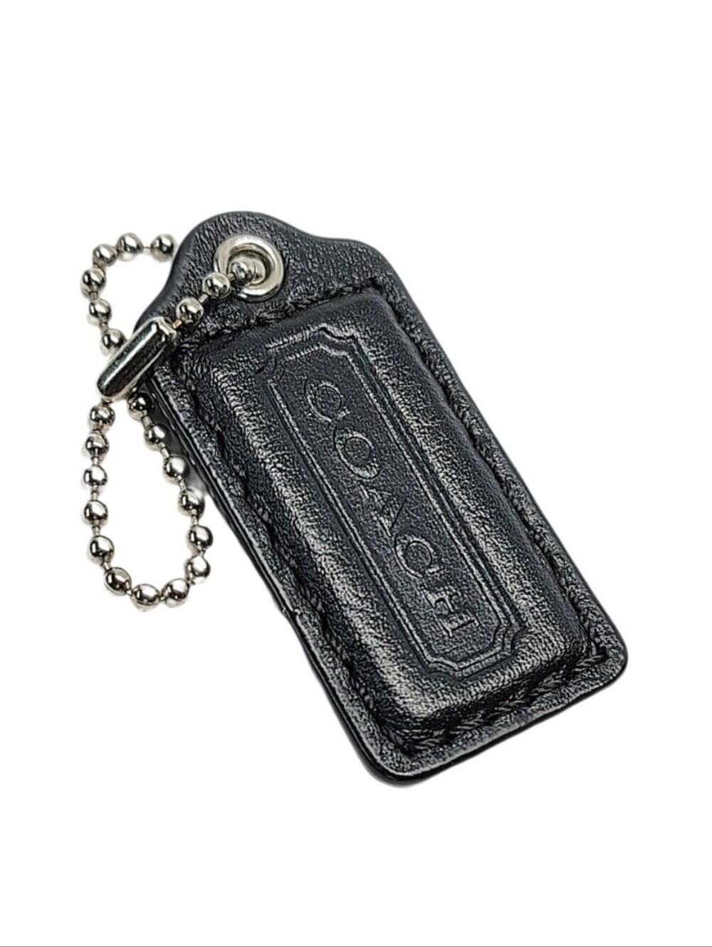 🖤 2" Y2K Coach Black Polished Matte Leather Hangtag Bag Charm Fob Keychain Tag